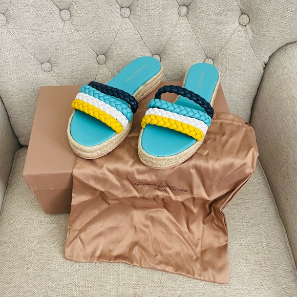 Gianvito Rossi Marbella Nappa Mimosamule teal sandals 38 braided